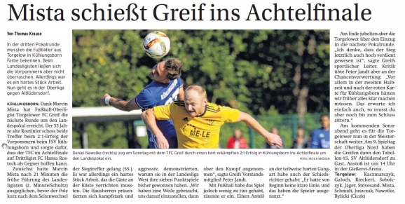 Greifen gehen im Pokal weiter !