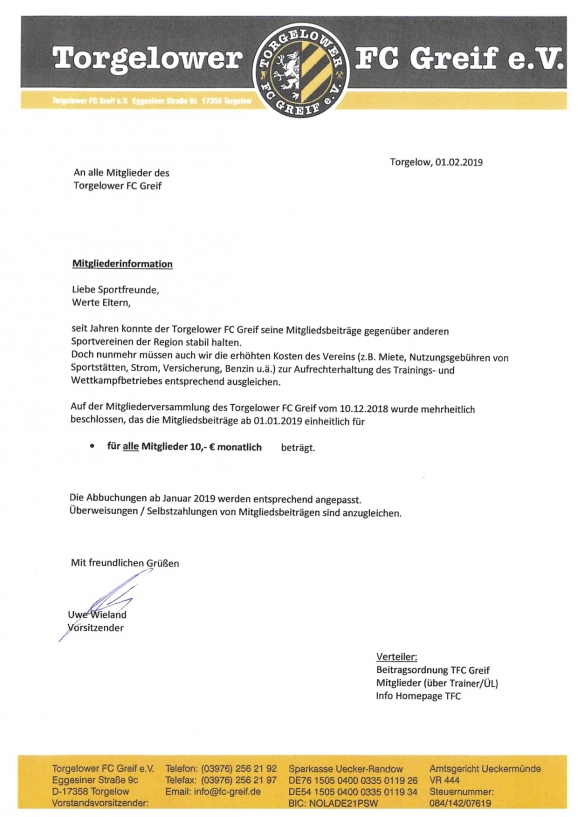 Mitgliederinformation !